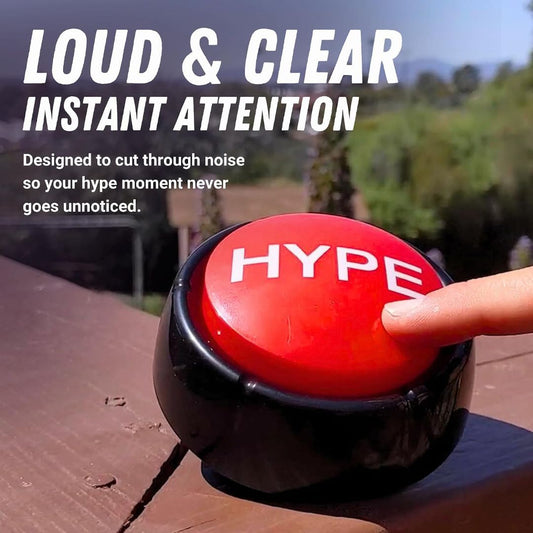 Hype air horn sound button being pressed outdoors, designed to create a loud attention-grabbing sound effect