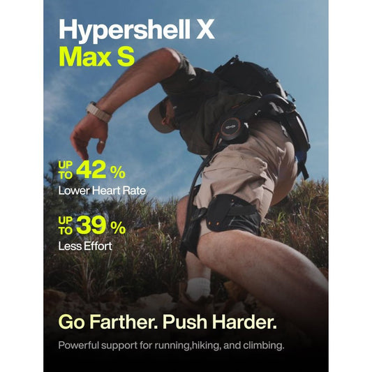 Hypershell X Max S powered exoskeleton supporting a hiker during steep uphill walking and climbing