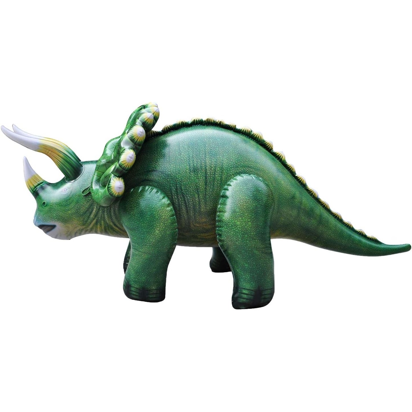 A giant green inflatable Triceratops dinosaur.