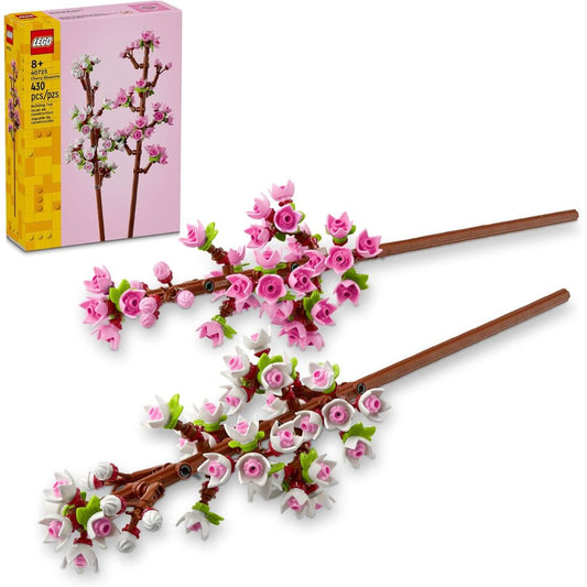 LEGO cherry blossom branch set with packaging on a white background