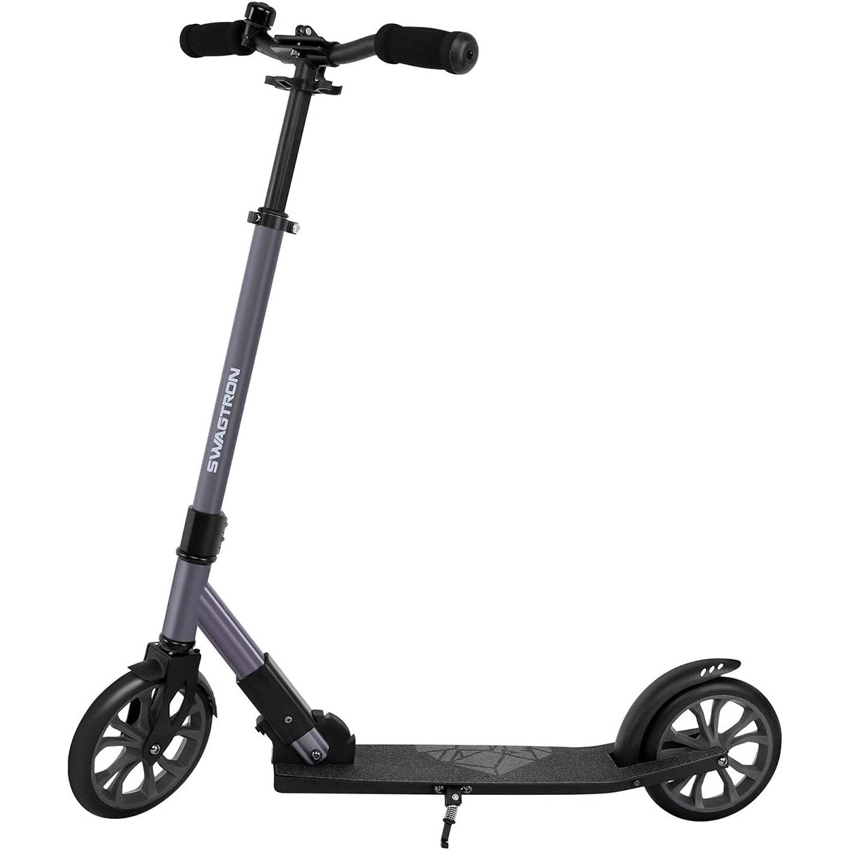 A black and silver portable scooter.
