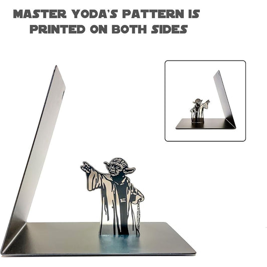 Metal bookend with Yoda design on a white background