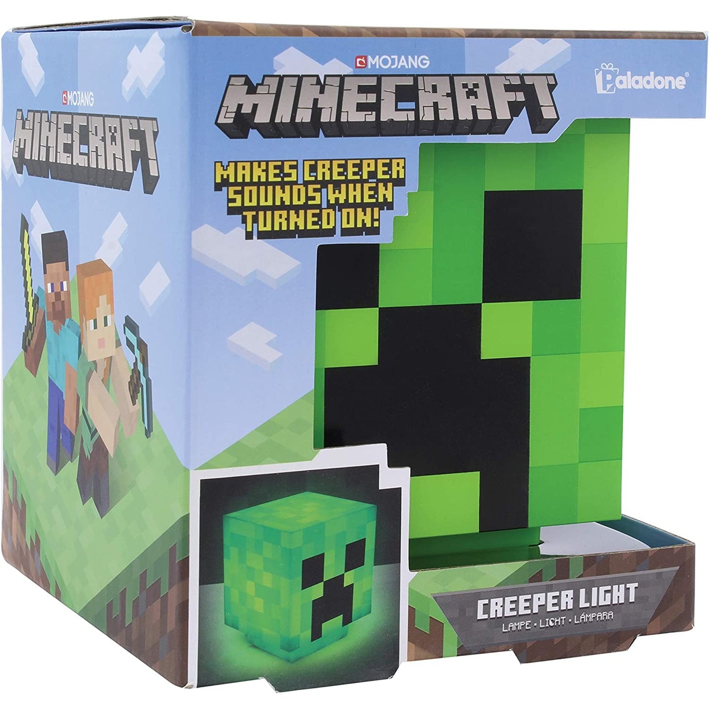 A box containing a Minecraft creeper light.