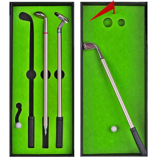 A mini desktop golf pen set on a white background
