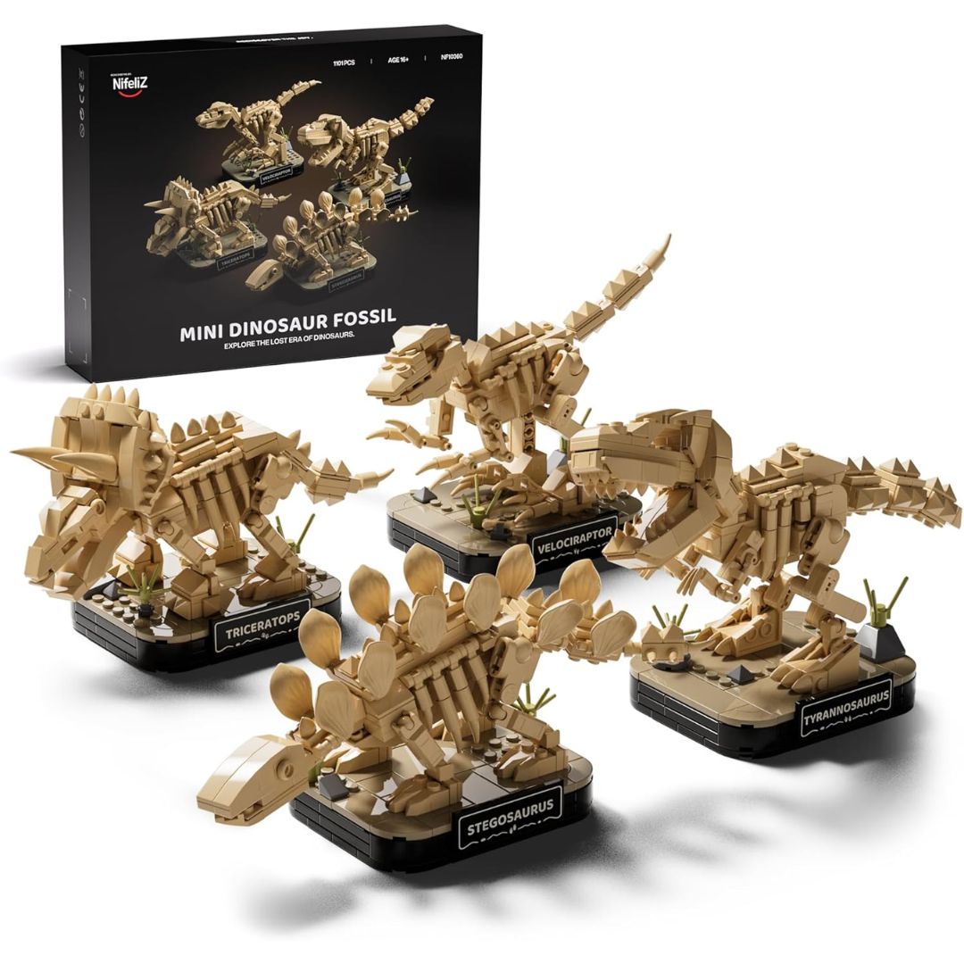 Mini Dinosaur skeleton building kit with packaging on a white background