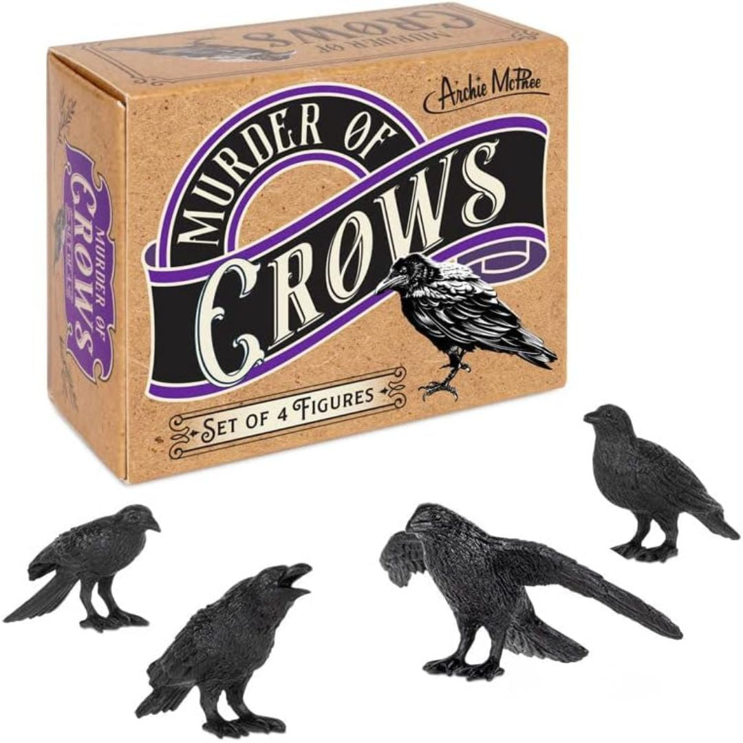 Set of four miniature black crow figurines
