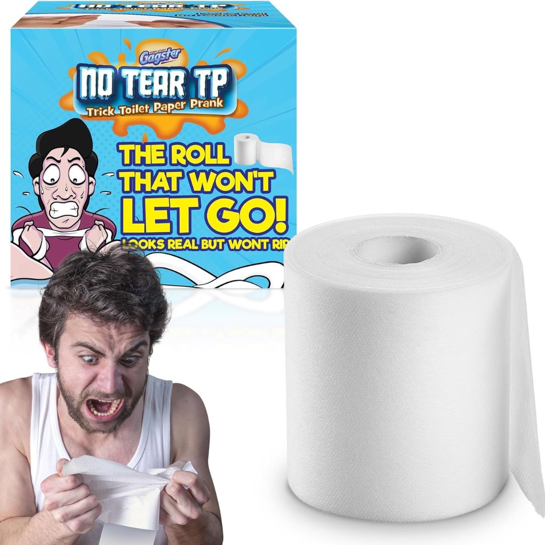 No Tear toilet paper prank roll and packaging