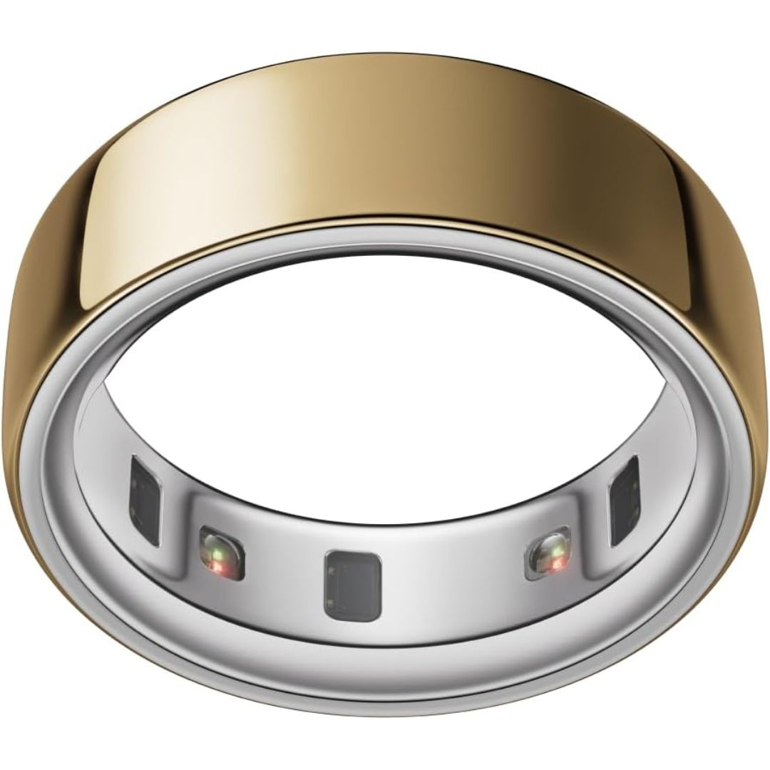 Gold smart health ring with recessed sensors for sleep, activity and wellness tracking