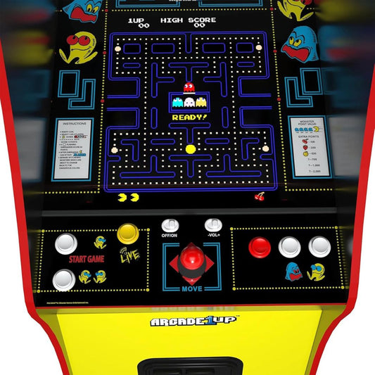 Close-up of an arcade machine with Pac-Man game display