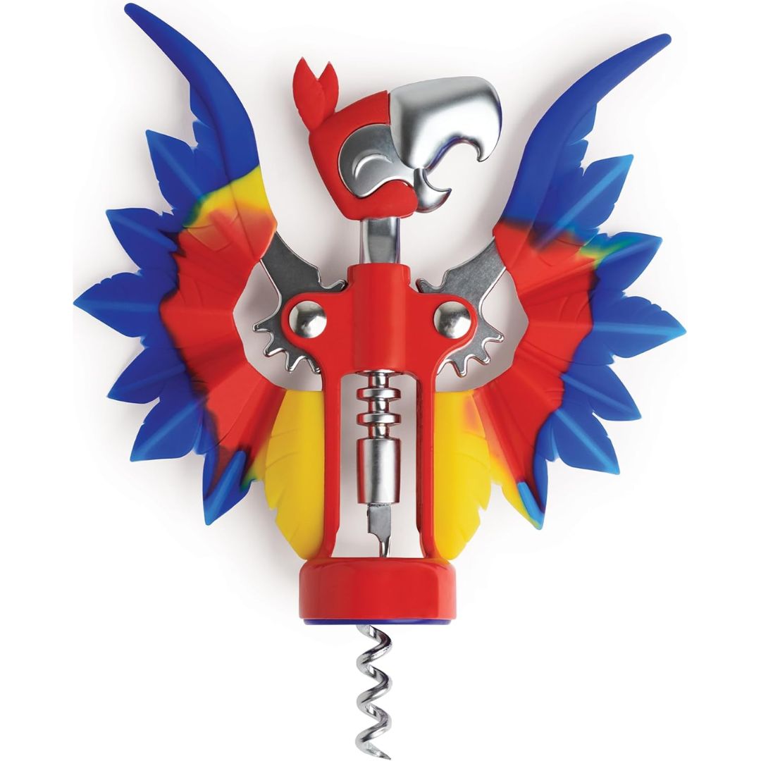 Colorful parrot shaped corkscrew and bottle opener