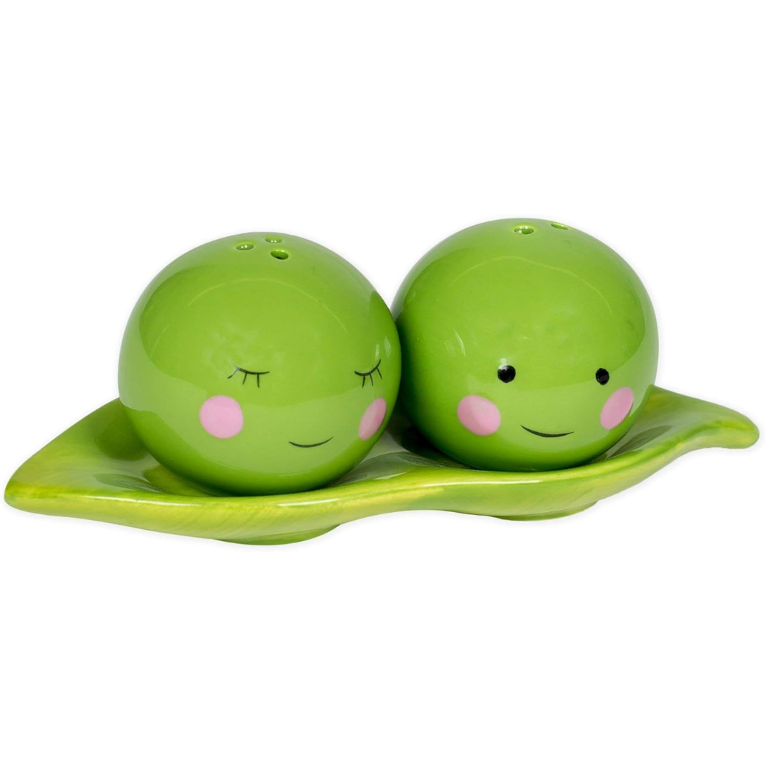 Two peas in a pod ceramic salt and pepper shakers