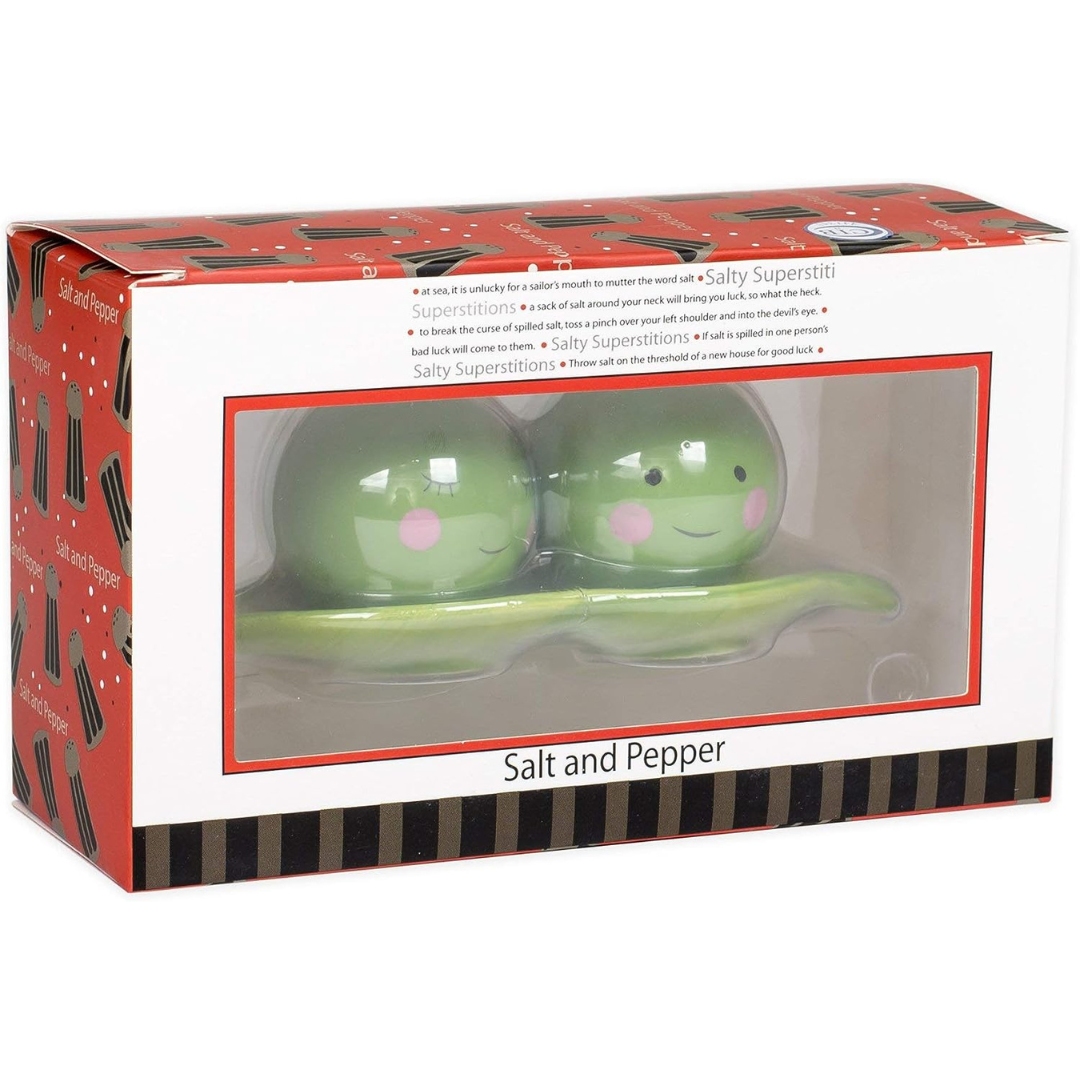 Two Peas in A Pod Ceramic Salt & Pepper Shakers (Set of 4)