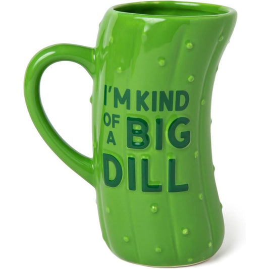 Green mug with text 'I'm Kind of a Big Dill' on a white background