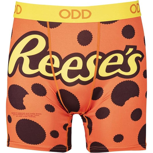 A pair of Reese's peanut butter cup boxer briefs on a white background.