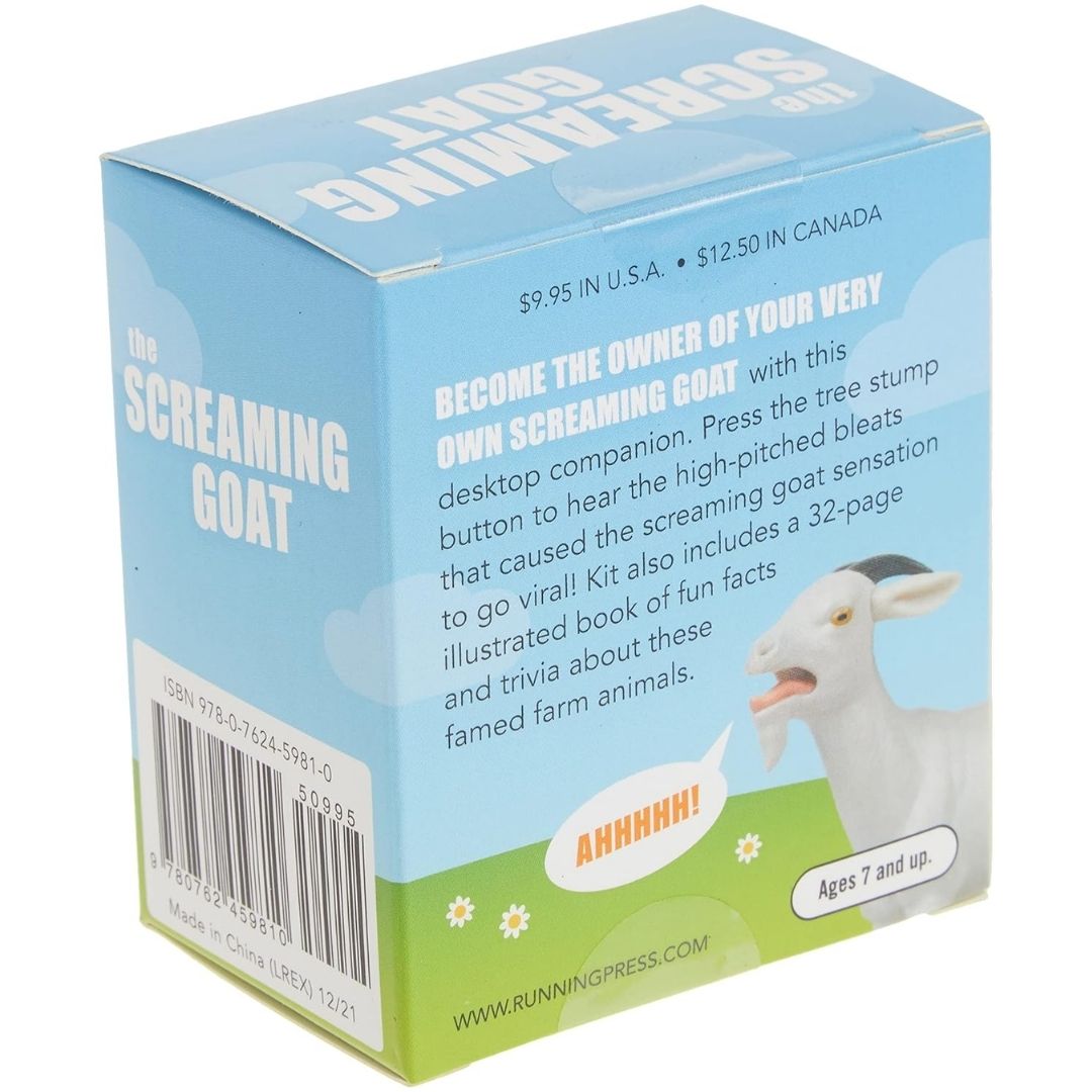 Back of box packaging for The Screaming Goat figurine.