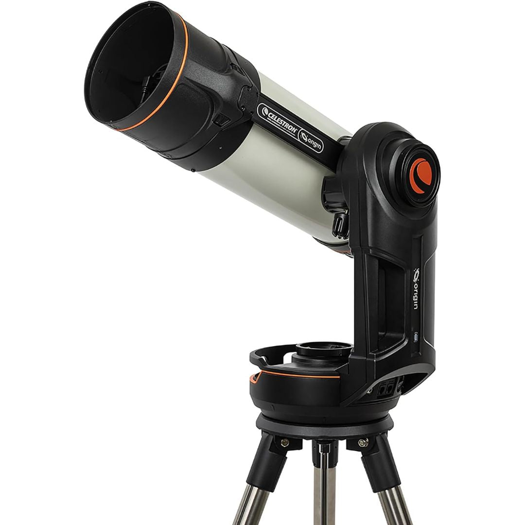 Celestron Origin smart home observatory telescope mounted on a tripod for automated stargazing and astrophotography
