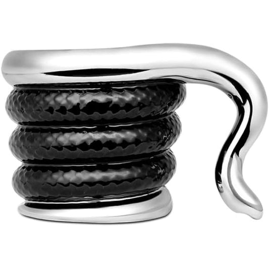 Silver and black snake inspired mug on a white background