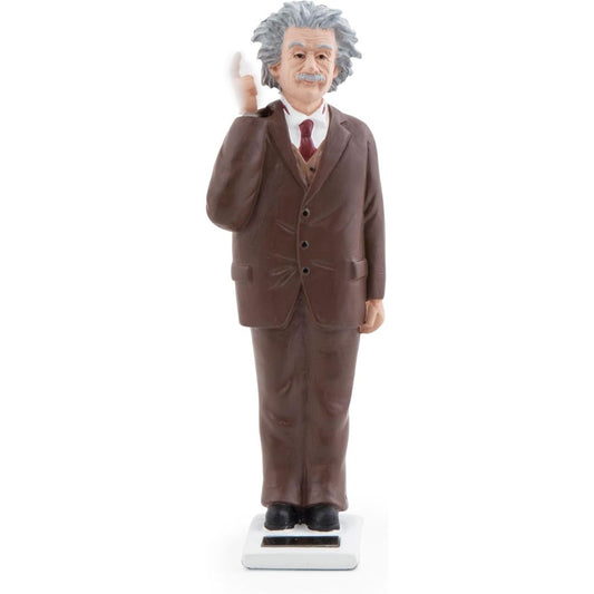 Figurine of Albert Einstein in a suit on a white background
