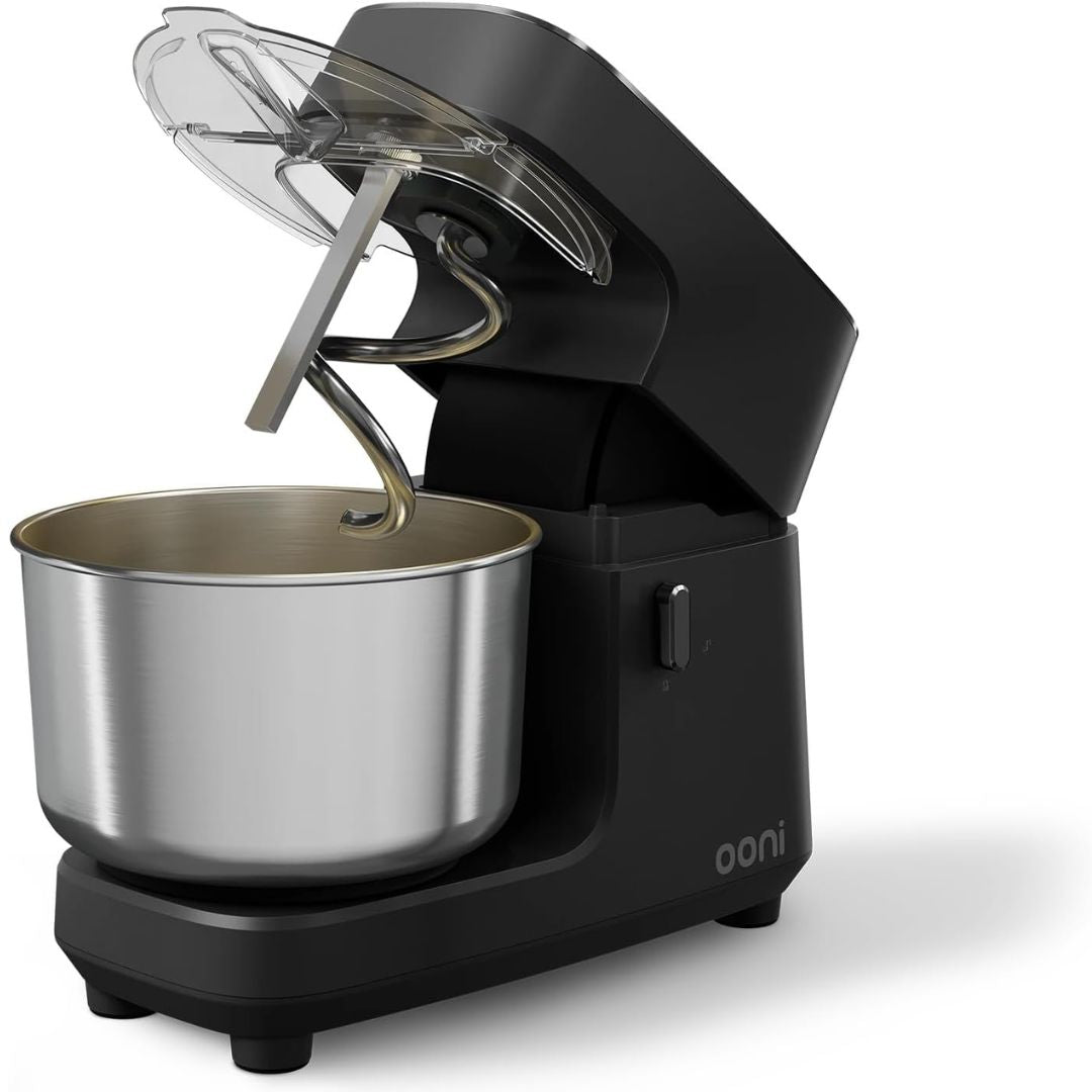 A black spiral dough mixer rotating bowl