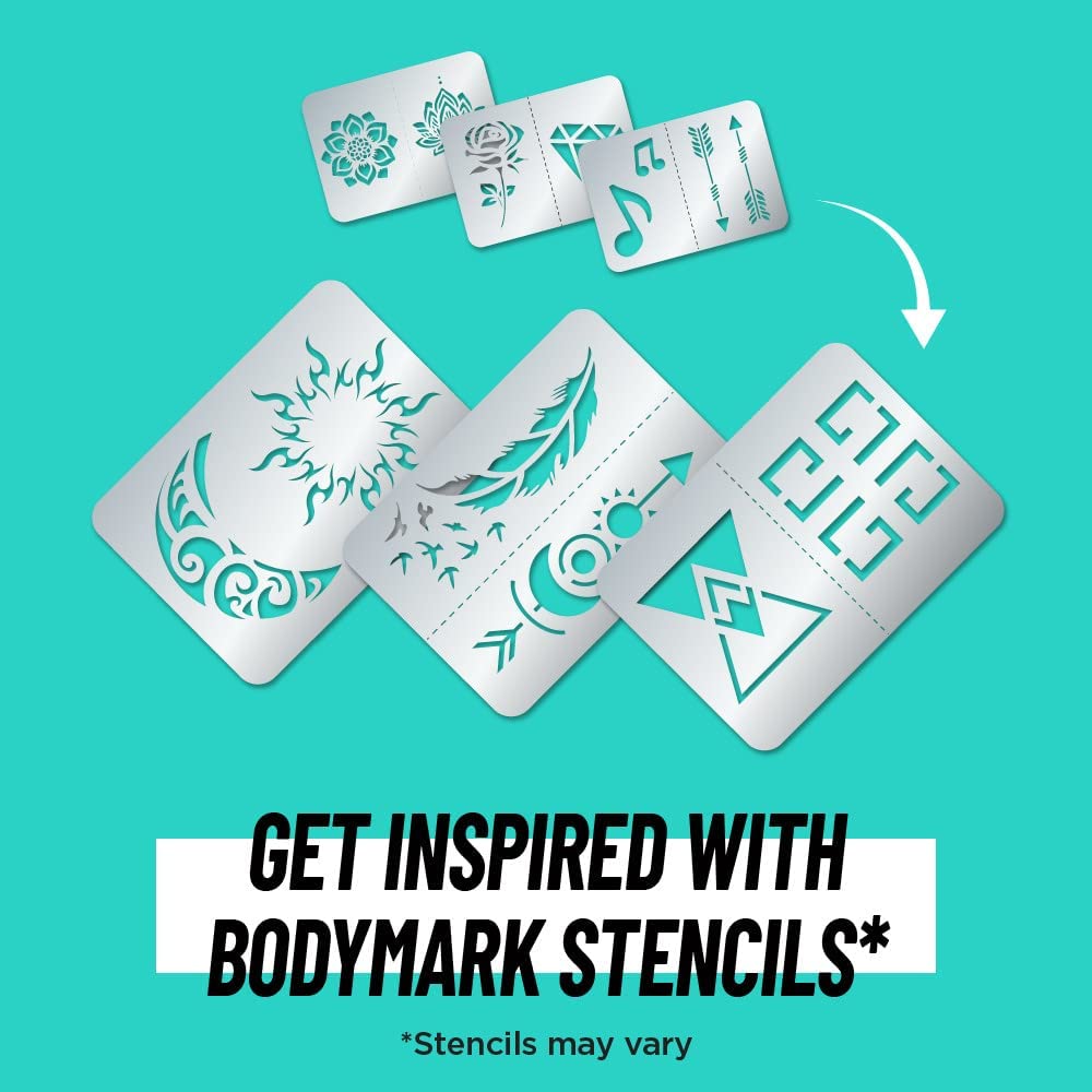 5 stencils that come with the purchase of a set of temporary tattoo markers.