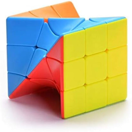 Colorful puzzle cube with a unique design on a white background