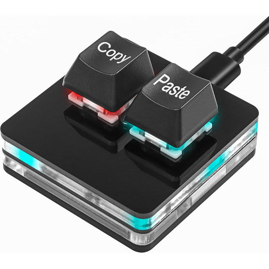 Compact two-key USB keyboard with illuminated Copy and Paste shortcut keys