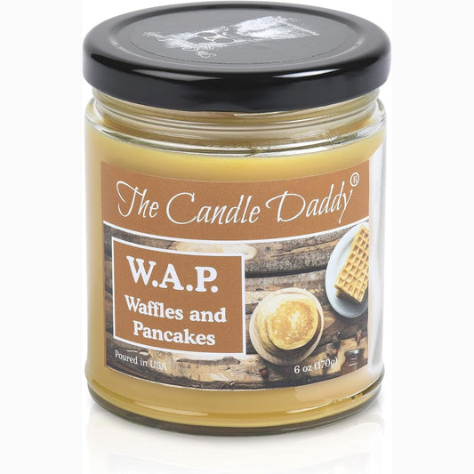 Jar of 'Waffles and Pancakes' candle by The Candle Daddy on a white background