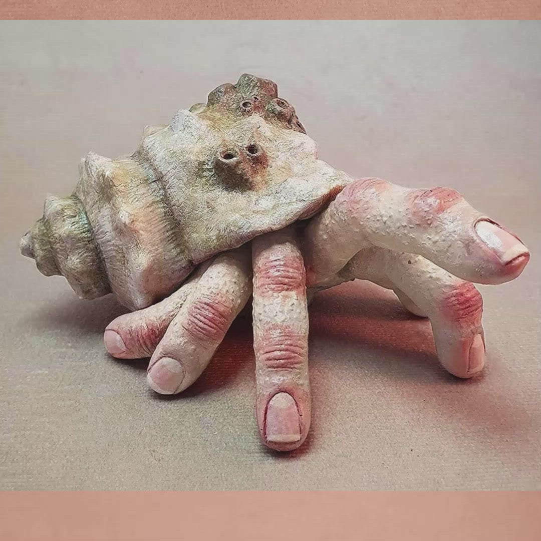 A video showing different images of the freaky looking finger crab ornament.