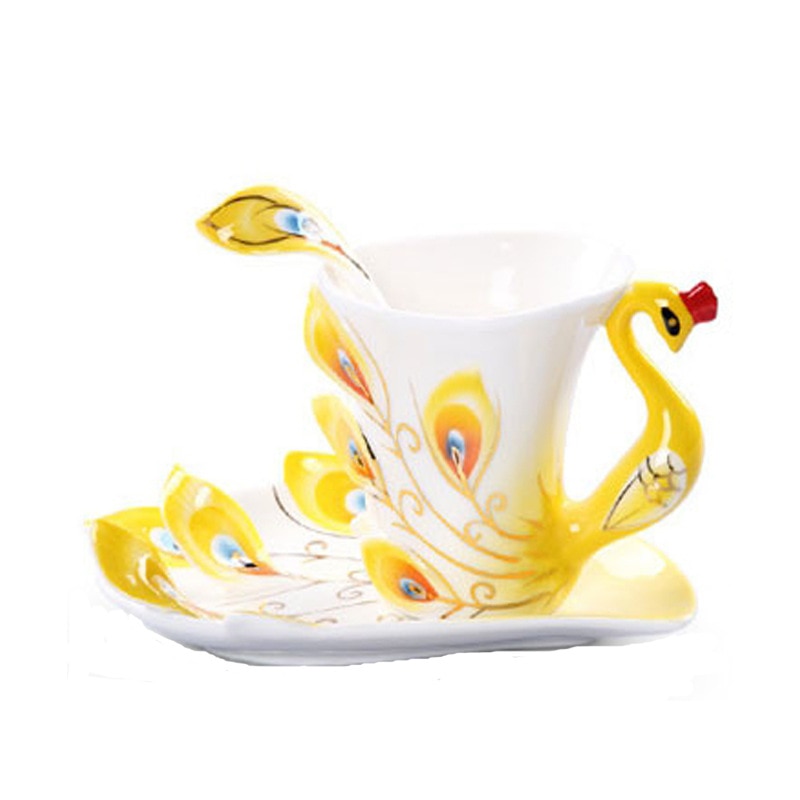 3D Peacock Tea or Coffee Cup with Saucer and Spoon