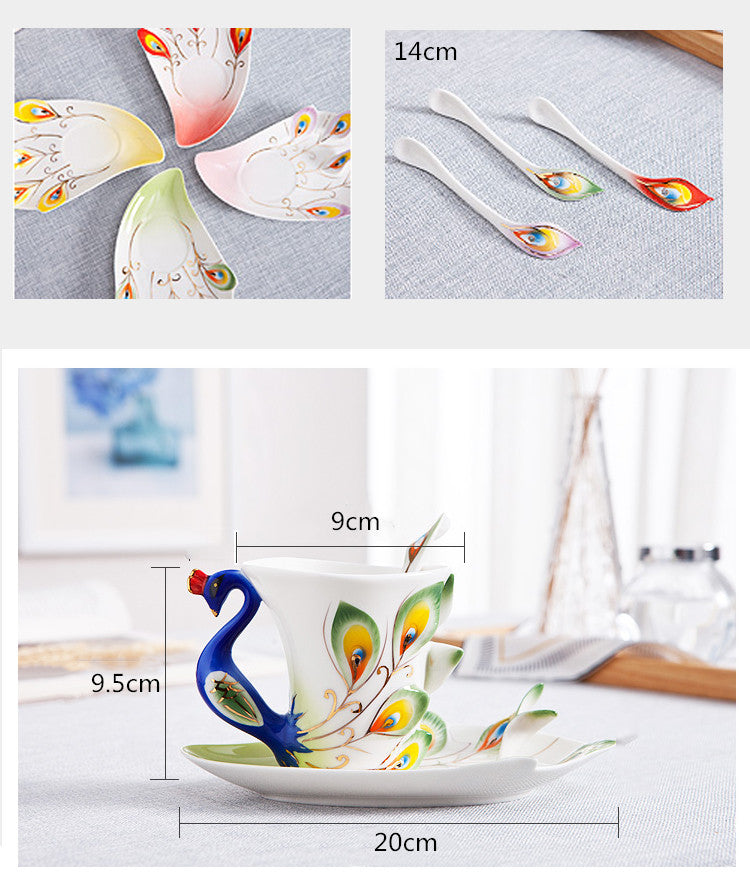 3D Peacock Tea or Coffee Cup with Saucer and Spoon