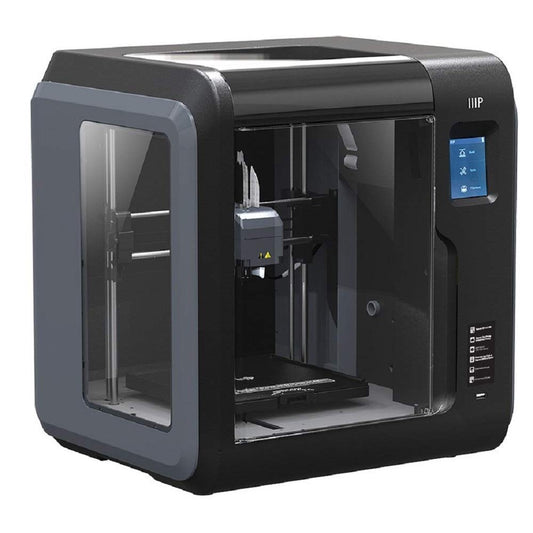 A right hand side view of a black quick change nozzle 3D printer.