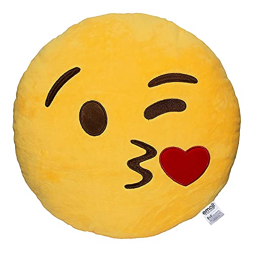 Emoji Throwingkiss Face Emoticon Cushion Stuffed Plush Soft Pillow, Official Certified, EvZ 32cm Yellow