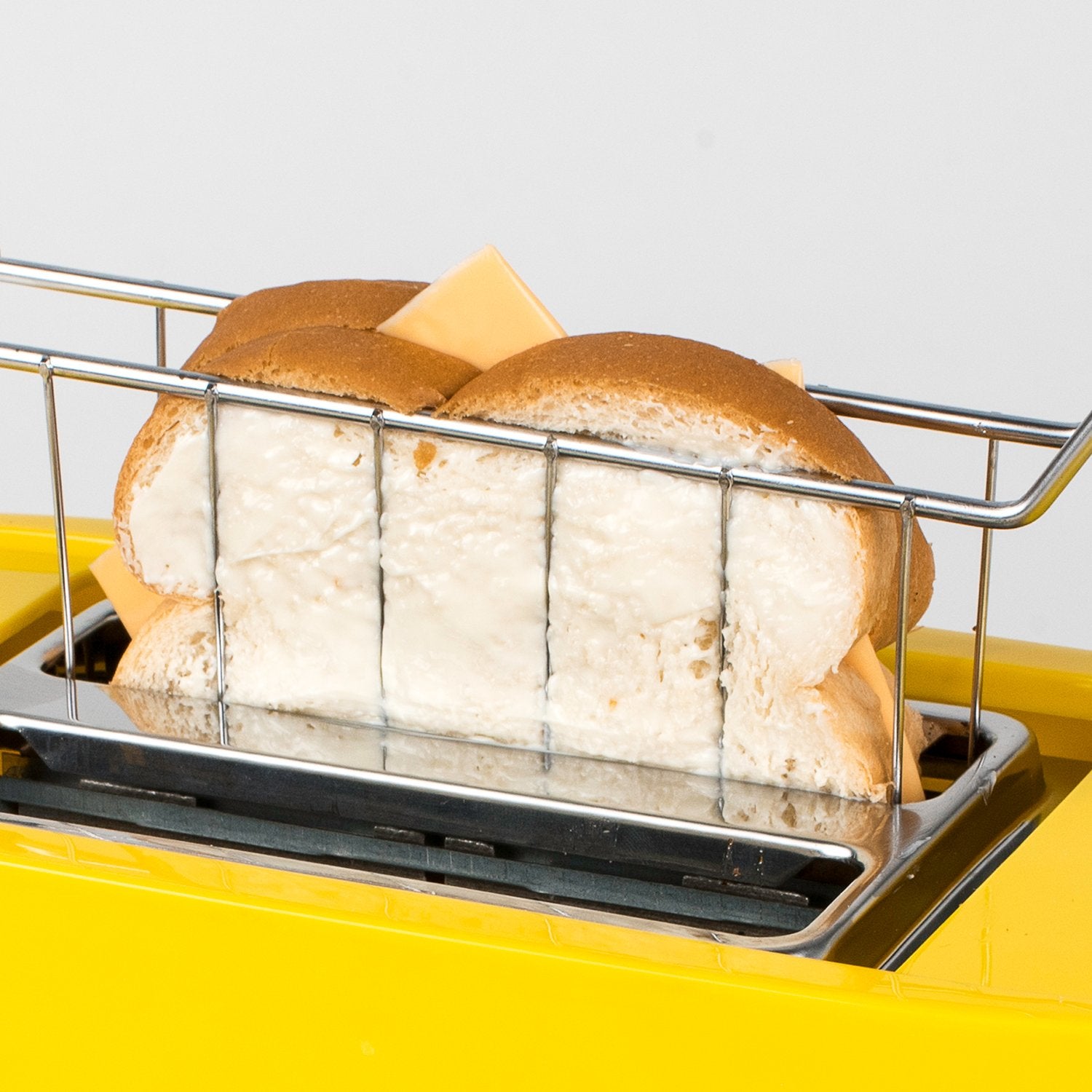 Close up view on a raw grilled cheese sandwich about to be toasted