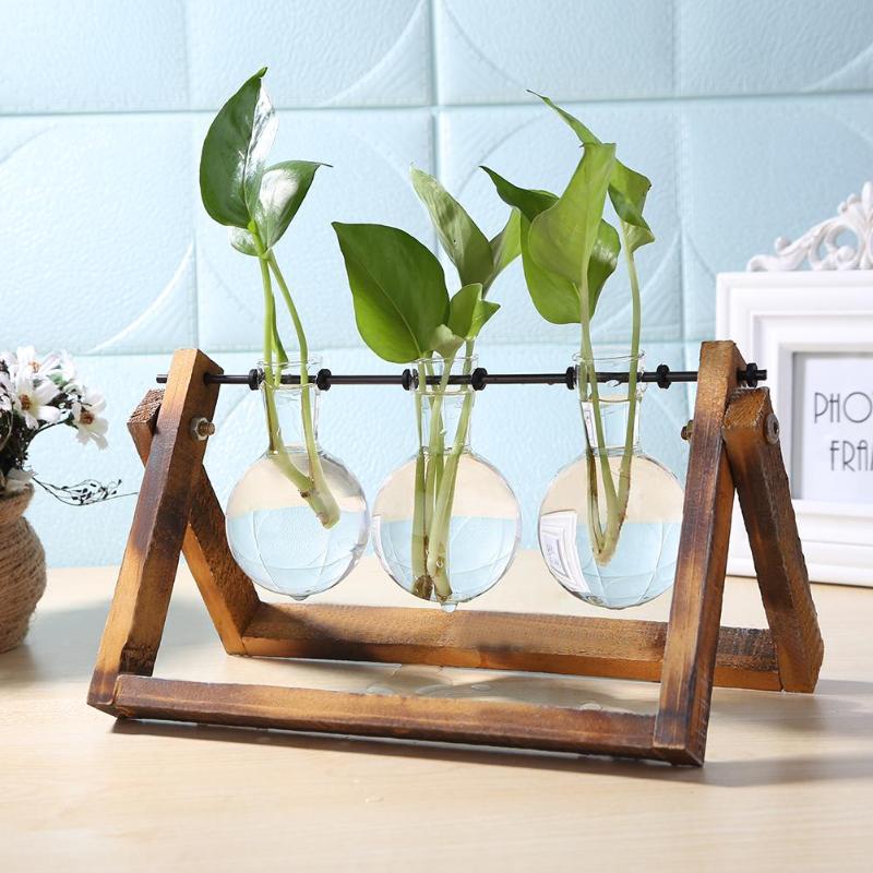 Glass Bulb Vases with Wooden Stand - oddgifts.com