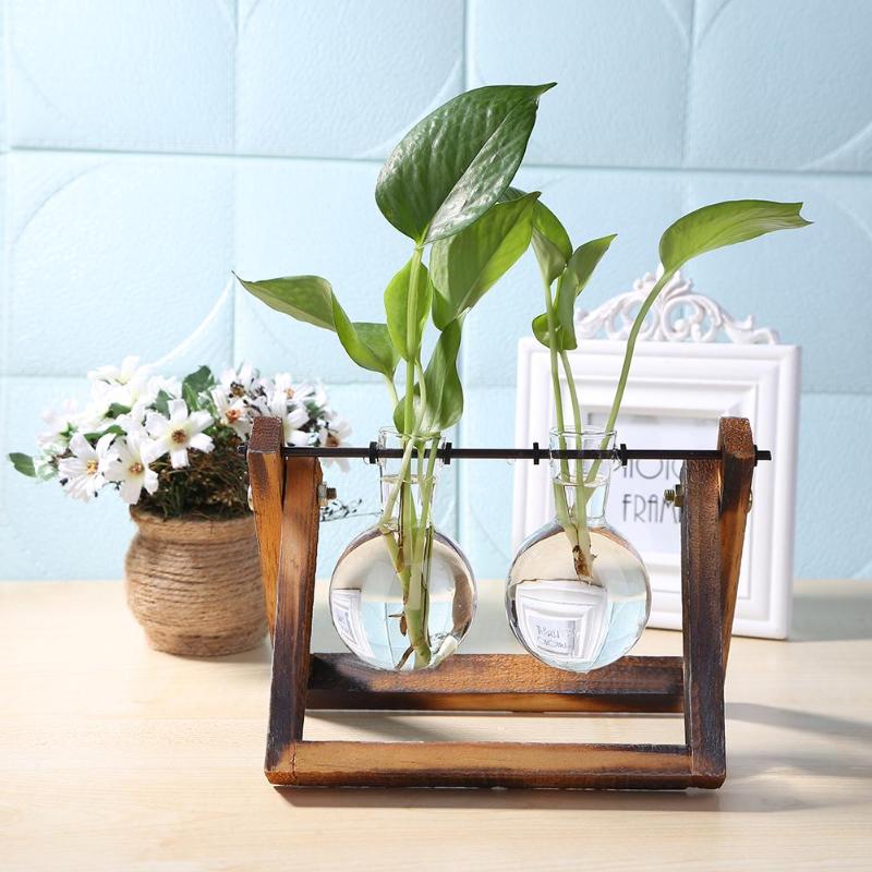 Glass Bulb Vases with Wooden Stand - oddgifts.com