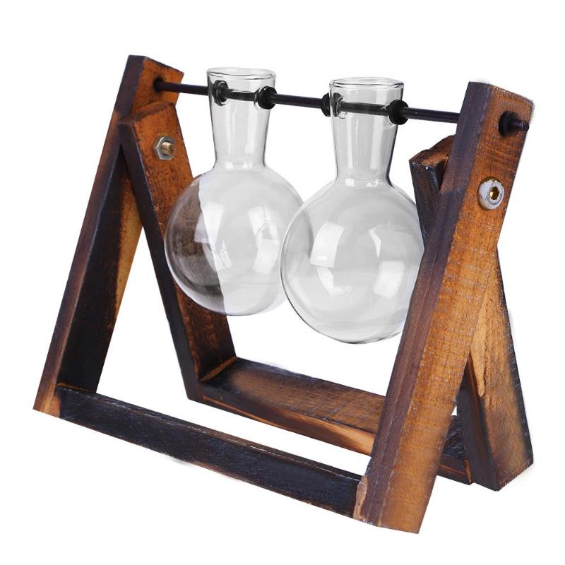 Glass Bulb Vases with Wooden Stand - oddgifts.com