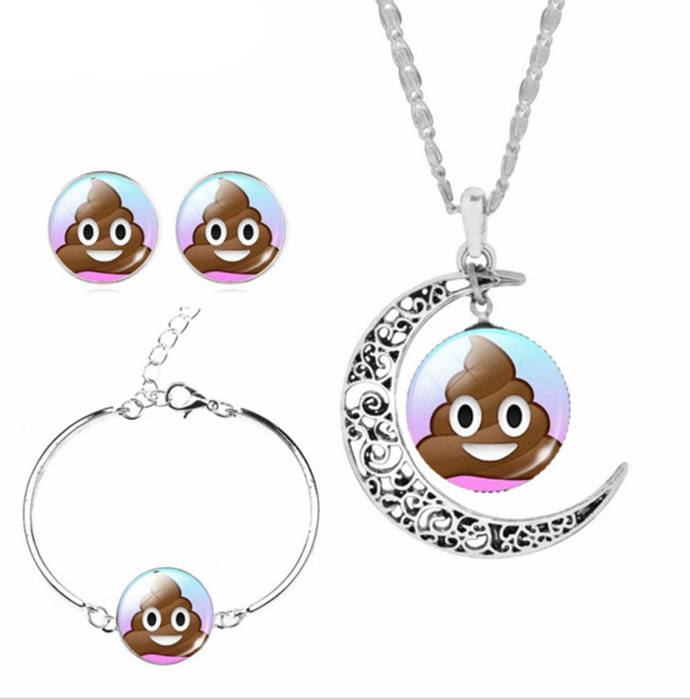 Poop Emoji Necklace, Bracelet and Earrings Set - oddgifts.com