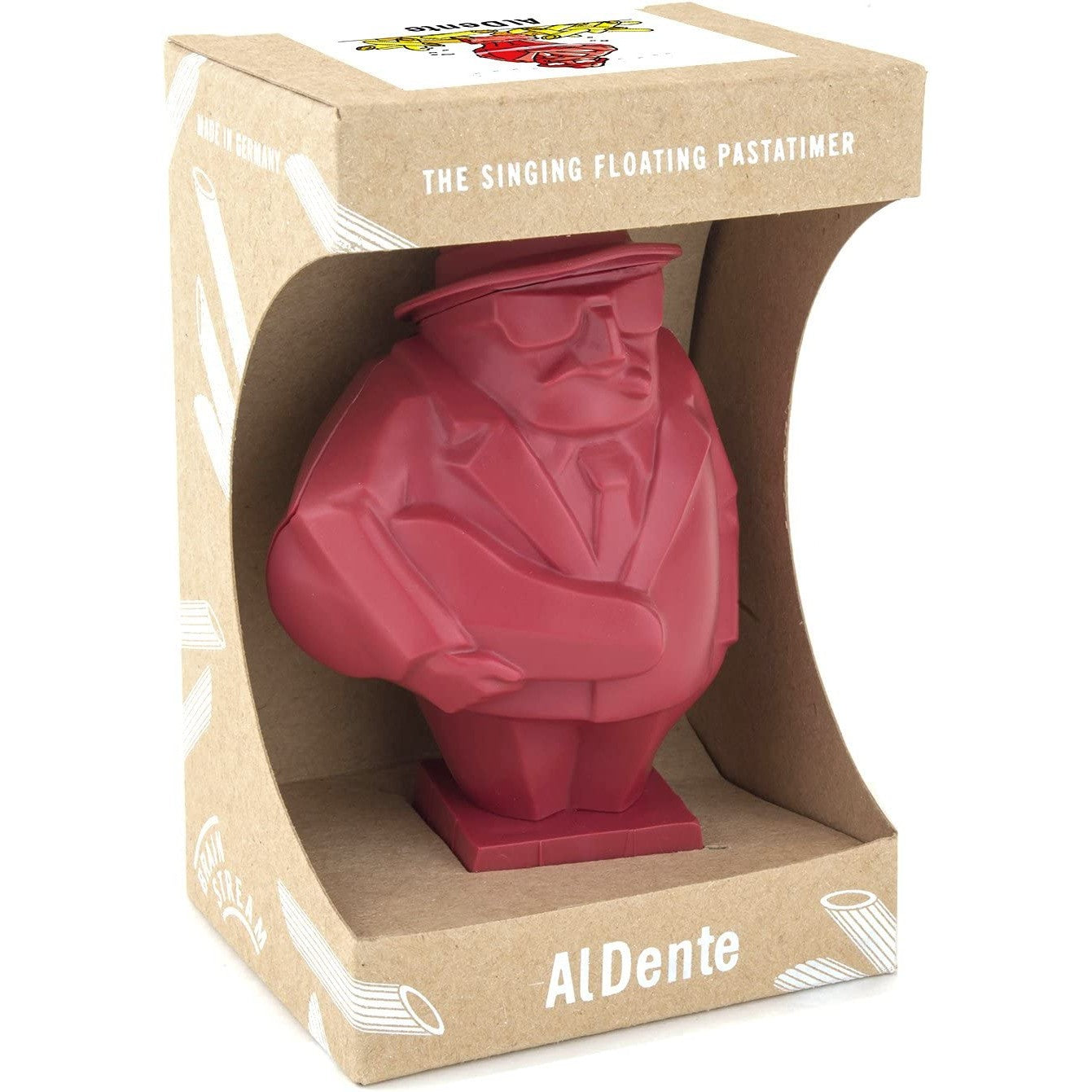 The singing floating pasta timer called Al Dente inside the box.