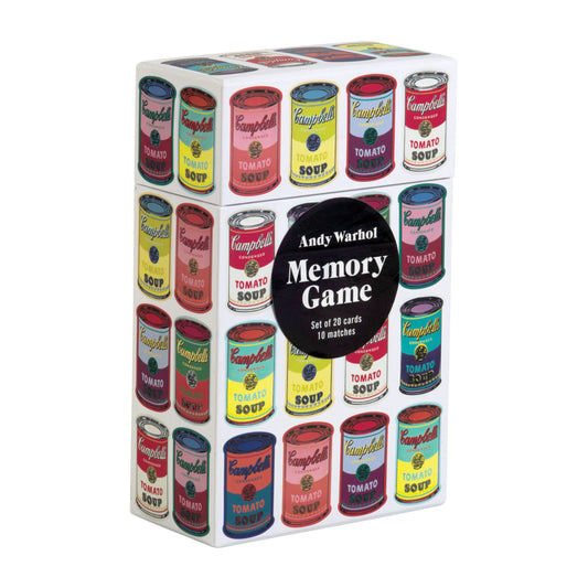 An Andy Warhol Memory Game. The packaging box is covered with images of Warhol's iconic soup cans.