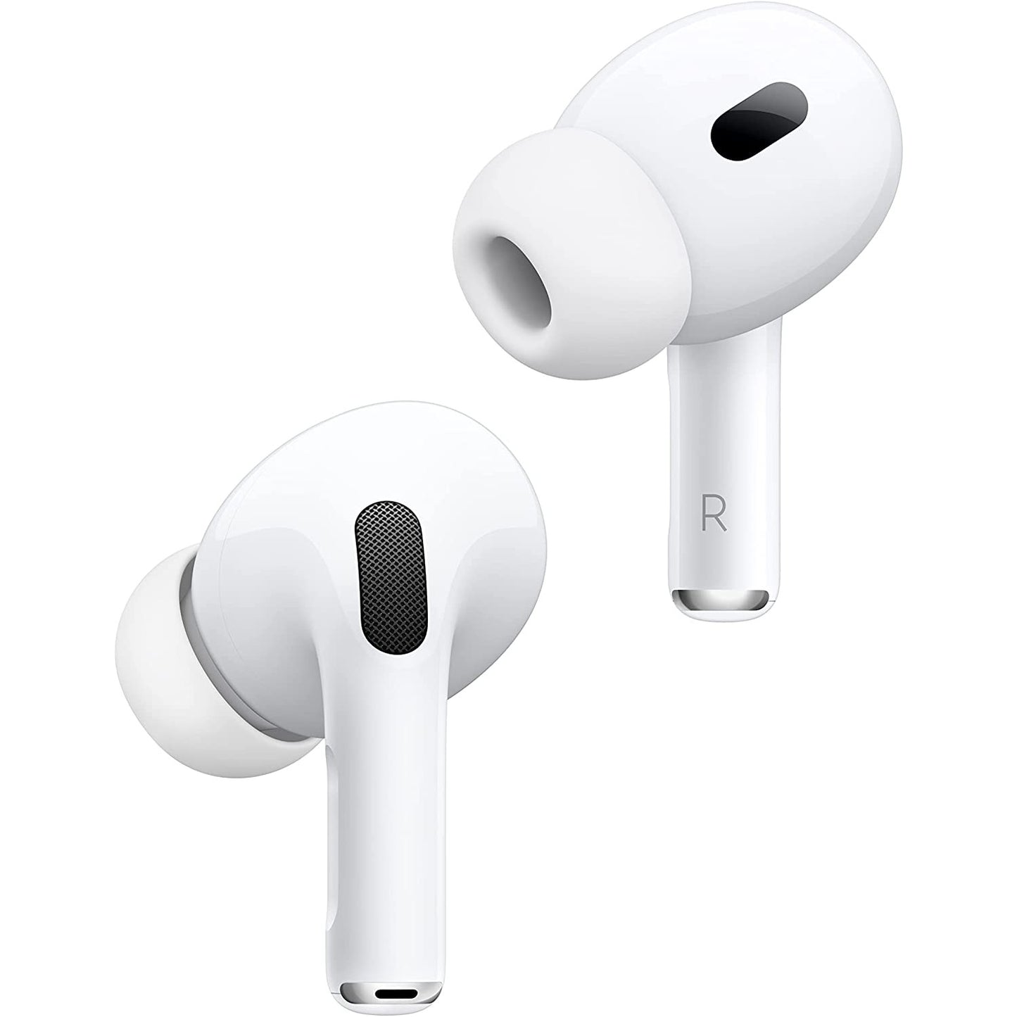 A left and right Apple AirPod earbud set.