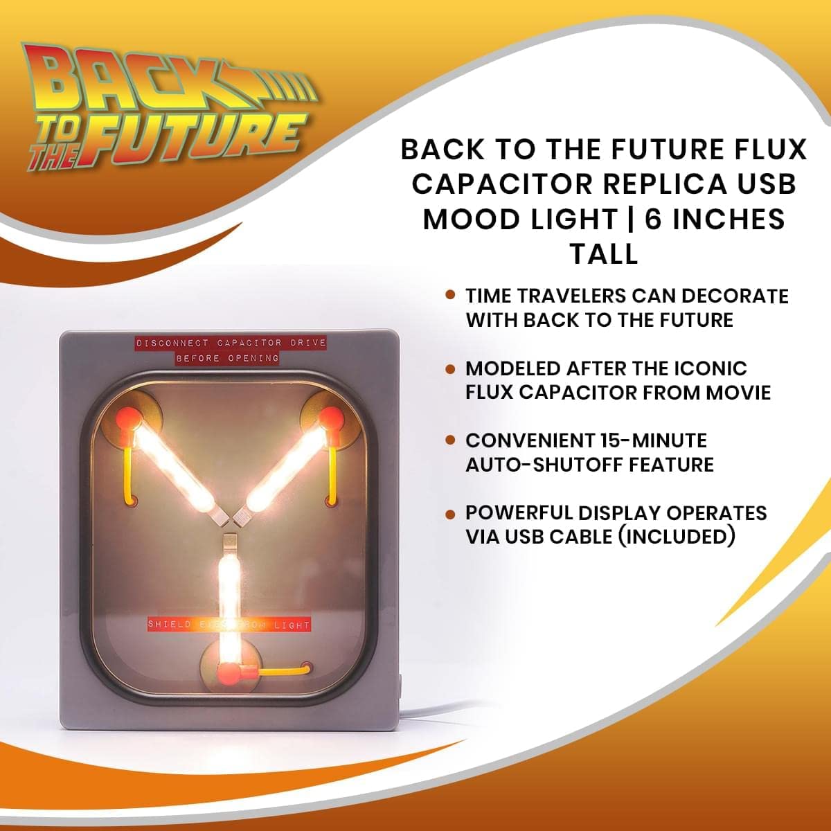 Detailed product information for the Back to the Future Flux Capacitor replica mood light.