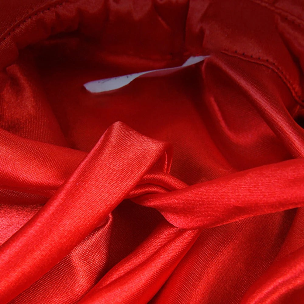 A close up of the red fabric used for the cat and dog vampire costume.
