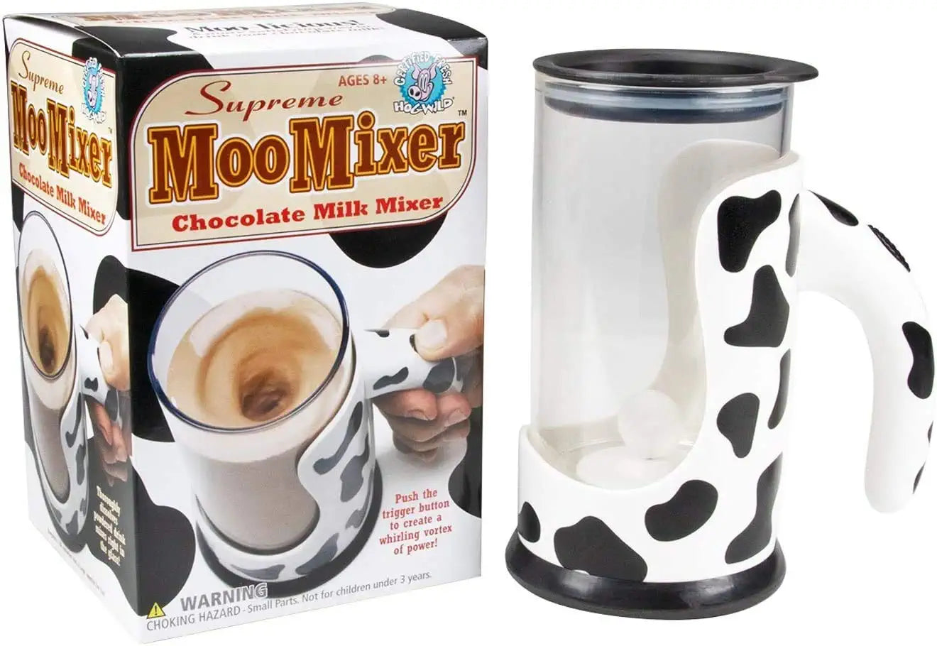 A chocolate milk mixing cup with packaging.