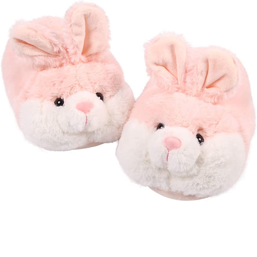 A pair of pink and white classic bunny design slippers.