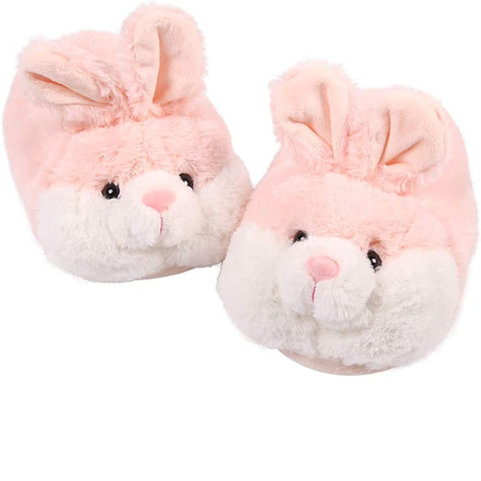 A pair of pink and white classic bunny design slippers.