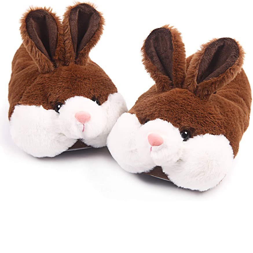 A cute pair of brown and white slippers in a classic bunny design.