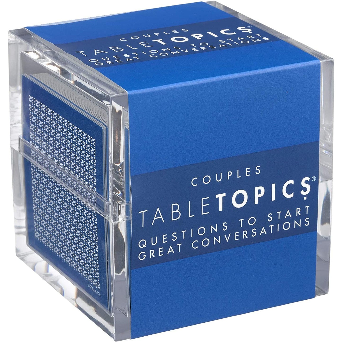 A boxed game titled, "Couples Table Topics, questions to start great conversations."