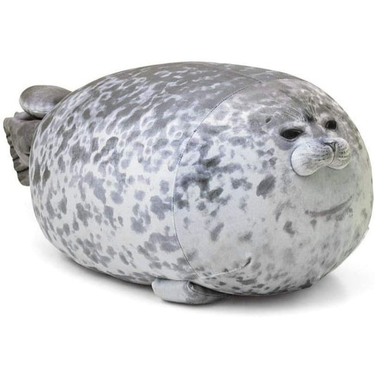 A cuddly pillow in the shape of a chubby seal