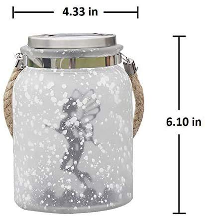 Size measurements for a solar mason jars which has lights and a fairy inside.