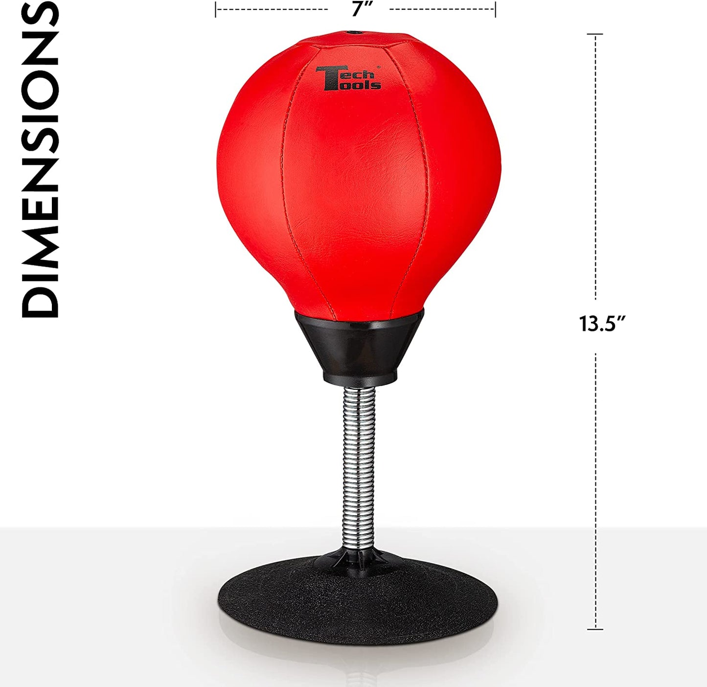 Size dimensions for a desktop punching bag. It measures 13.5 inches in height.